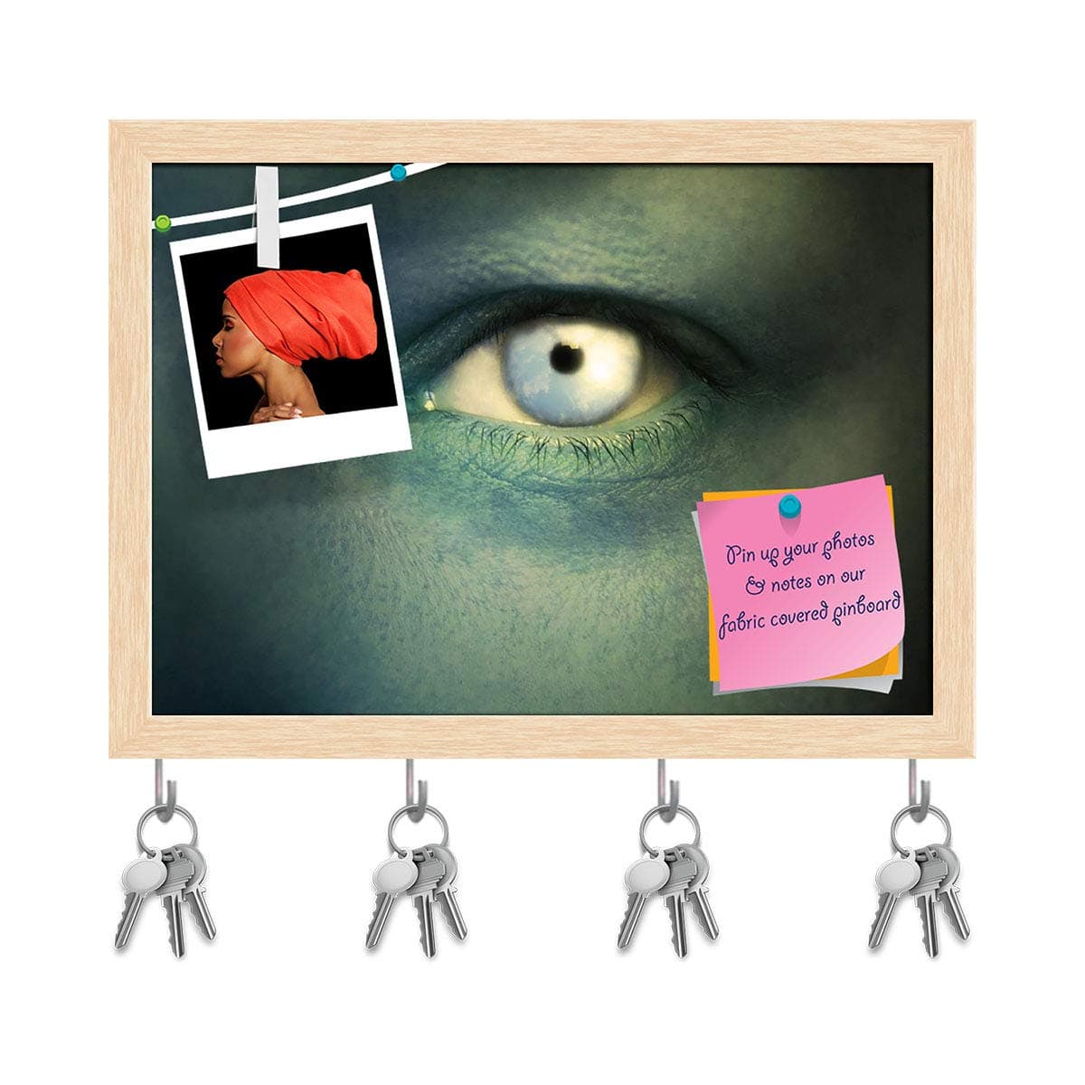 ArtzFolio Ecological Concept Human Eye with A Sky in The Iris Key Holder Hooks | Notice Pin Board Soft Board | Natural Brown Frame 16.5 x 12 Inch