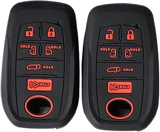 Silicone Key Fob Cover Case with Red Buttons for Toyota Sienna XSE Platium AWD 2021 2022 2023 2024 2025 6 Buttons Remote Keyless