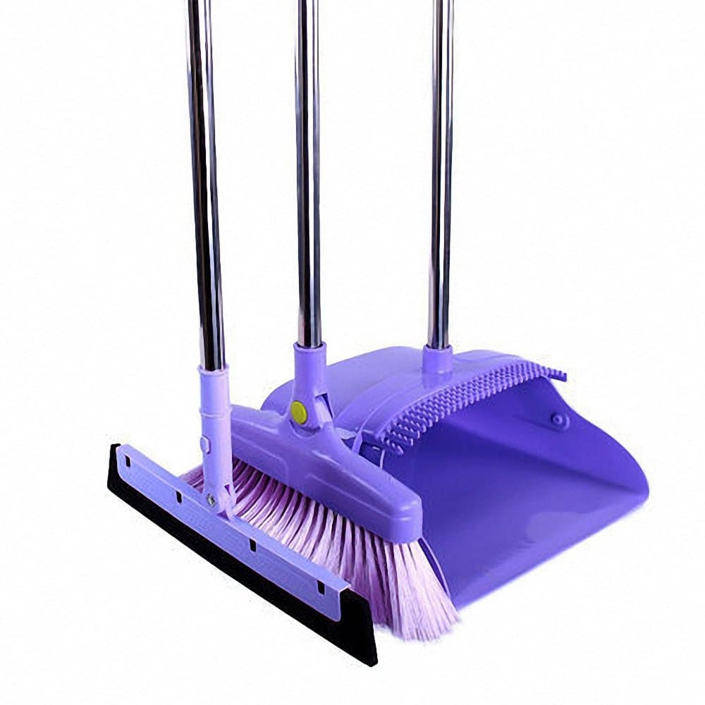 Aooper 3PCS Purple Long Handle Standing Upright Foldable Set Broom Set Home Kitchen Office Bathroom Modern Comfort Grip - Flexible & Durable Sweeper