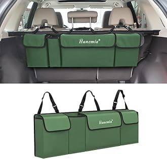 Car Trunk Organizer and Storage, Backseat Hanging Organizer for SUV, Truck, MPV, Waterproof, Collapsible Cargo Storage Bag with 4 Pockets, Car Accessories for Men and Women (Army Green)