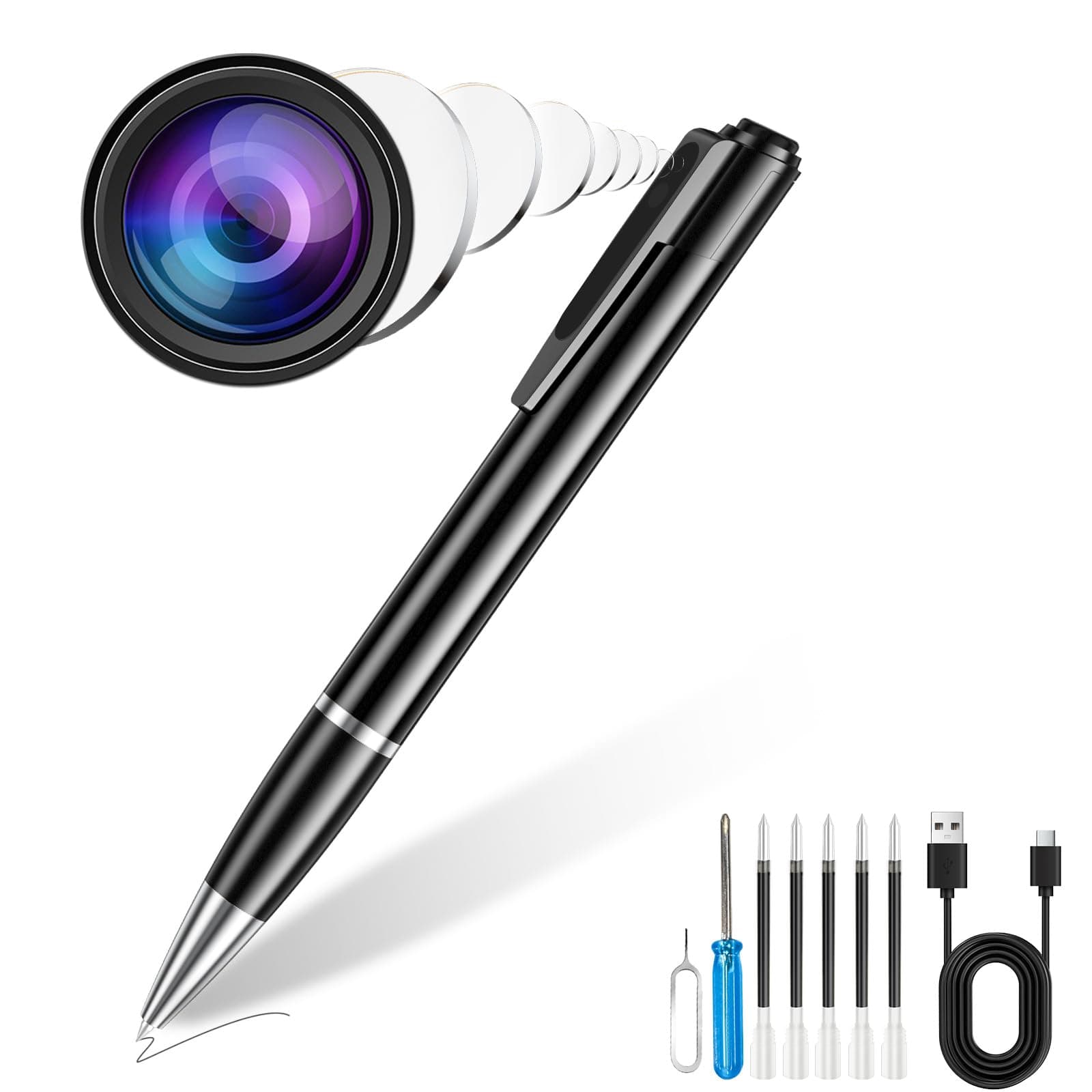 Hidden Camera Pen,Secret MINI Camera with Built-in 64GB Memory,HD Body Video Recorder Camera for Indoor Meeting Classroom Learning