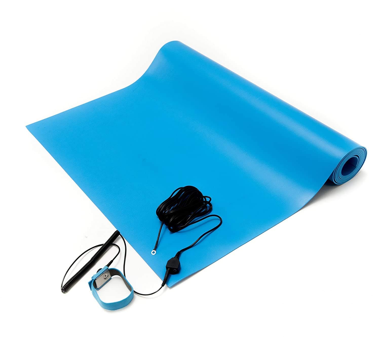 Bertech ESD Anti-Static Table Mat Kit, 16 In. x 24 In., Blue, Includes an ESD Wrist Strap and ESD Grounding Cord, MADE IN USA