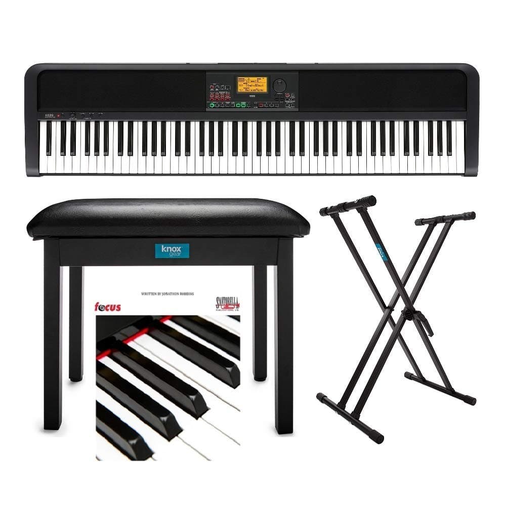 - XE20 88-Key Natural-Touch Digital Ensemble Piano Bundle with Keyboard Stand, Piano Bench, and Learning Book/CD (4 Items)