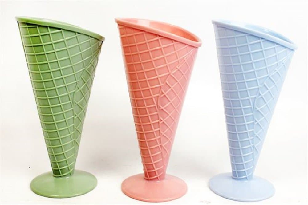 Ice Cream Sundae Glass Plastic Cone Shaped 19.5cm Tableware Dishes Set Of 4