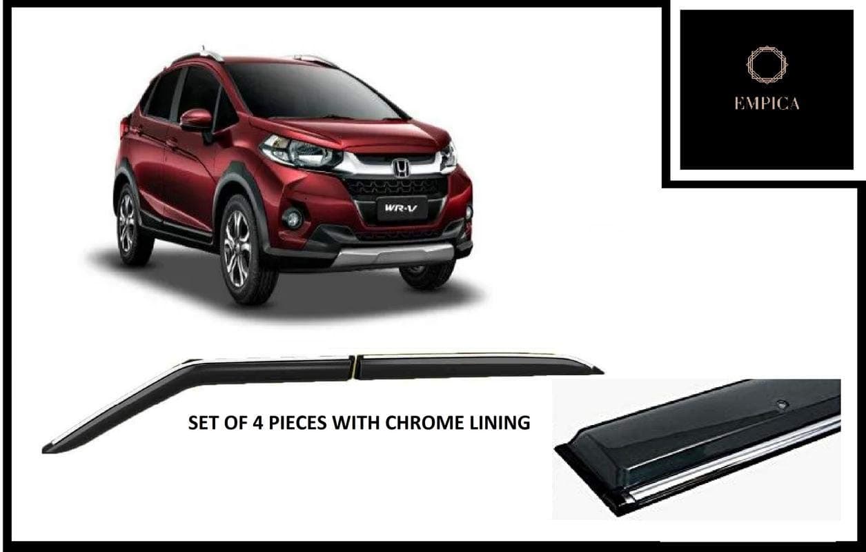 Empica Plastic Window Door Visor Rain Guard Side Wind Deflector Chrome Lining Shield Compatible with Wrv (Set of 4)