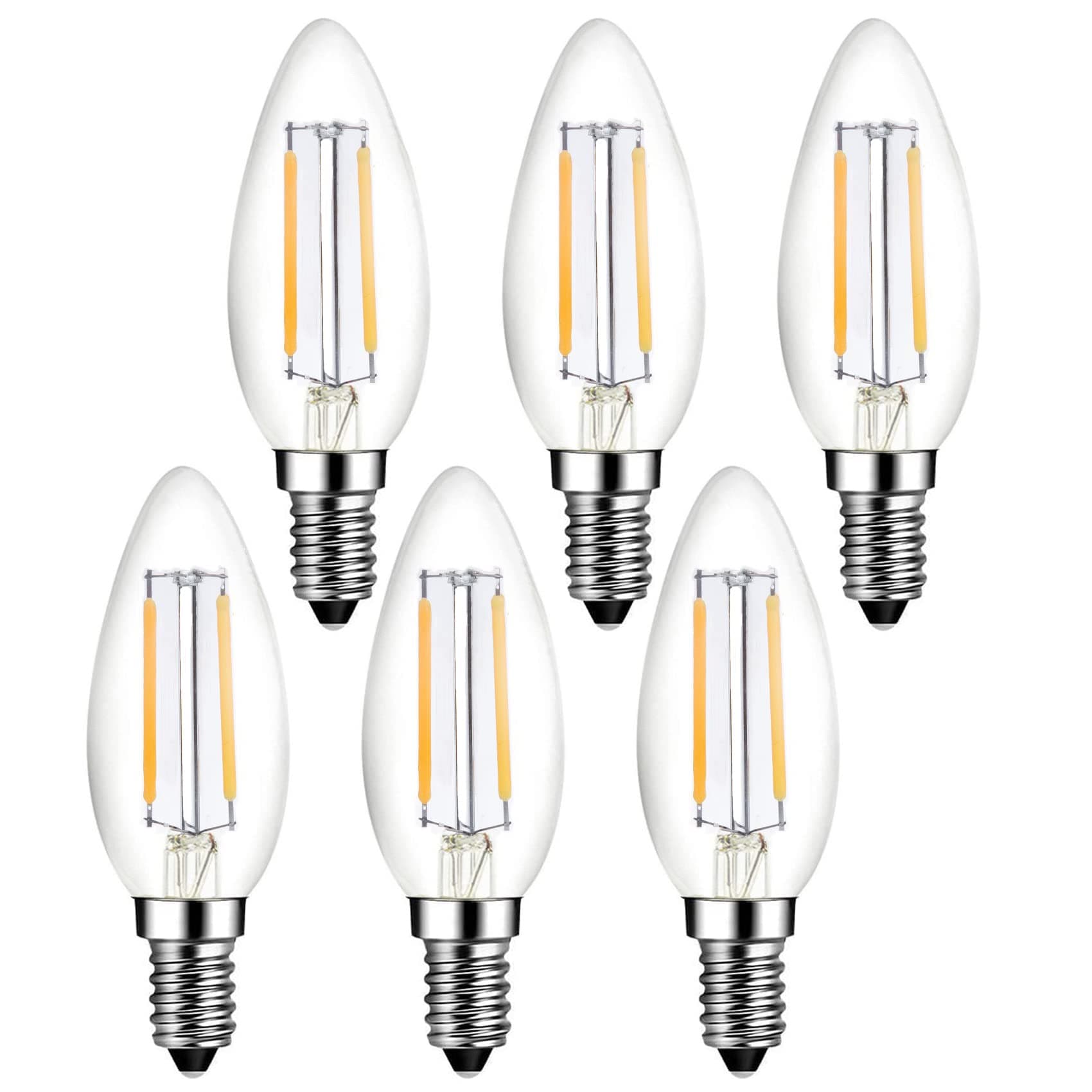 Beonllay E14 European Base LED Candelabra Light Bulbs 25W Equivalent, 110V 2700K Warm White E14 Led Bulbs 2W 250LM for Turkish Lamp, European Chandeliers, European Pendant, 6 Pack
