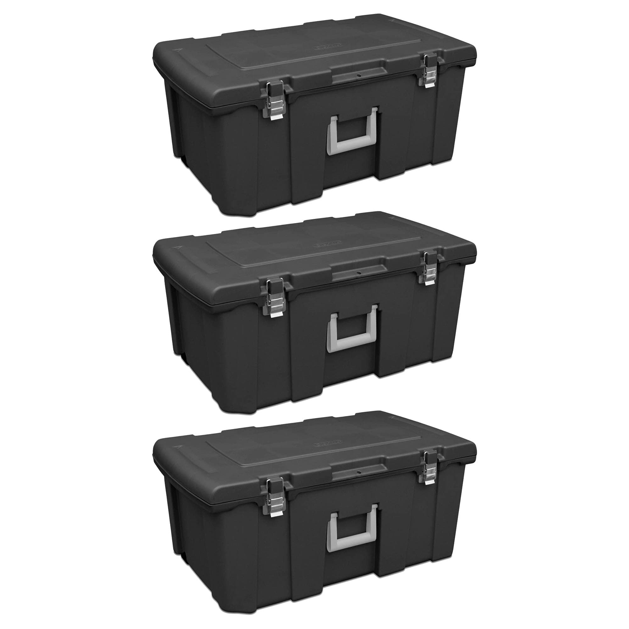 Sterilite 3-Pack Wheeled Footlocker, Lockable Plastic Utility Storage Bins w/Lids, Black - Heavy-Duty Organizing Containers for Home, Office, Garage, and Basement