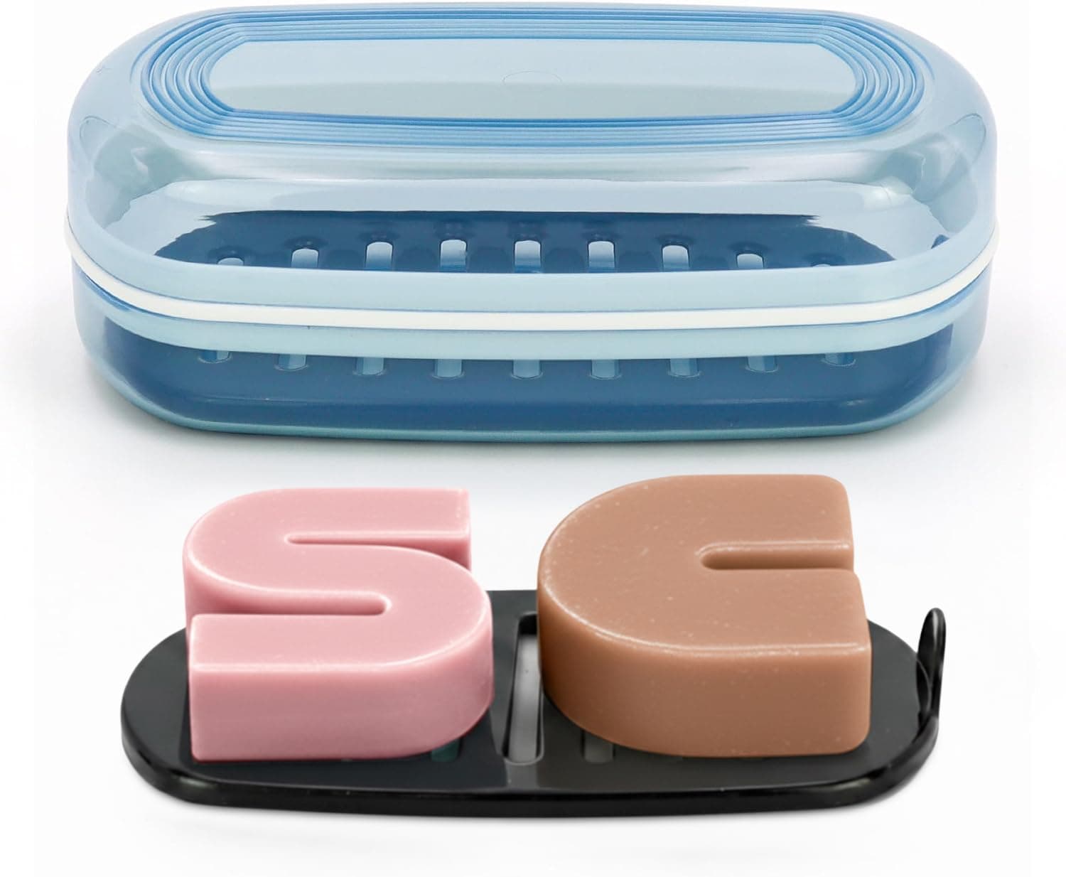 Clear Travel Soap Case Compatible with Kitsch - Leak-Proof Multi-Use Soap Holder with Draining Layer for Shampoo Bars, Conditioner Bars & Soap​​​​ (Blue,1 Pack)