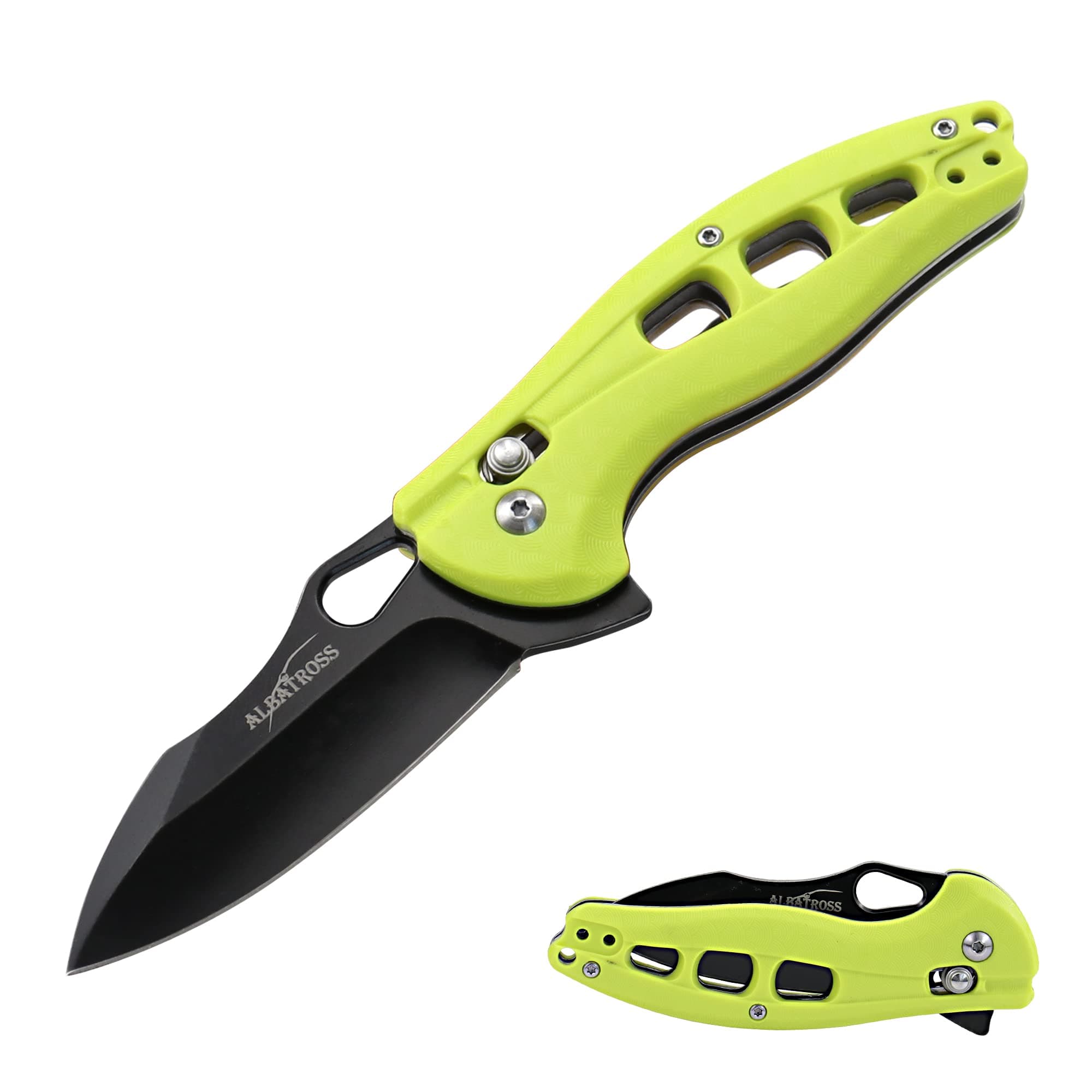 ALBATROSS EDC Cool Axis Lock Folding Knife with 3" Black Blade and 4.25" Green FRN Handle, Pocket knives with Flipper Fast Opening and Deep Carry Clip FK036BC-GN