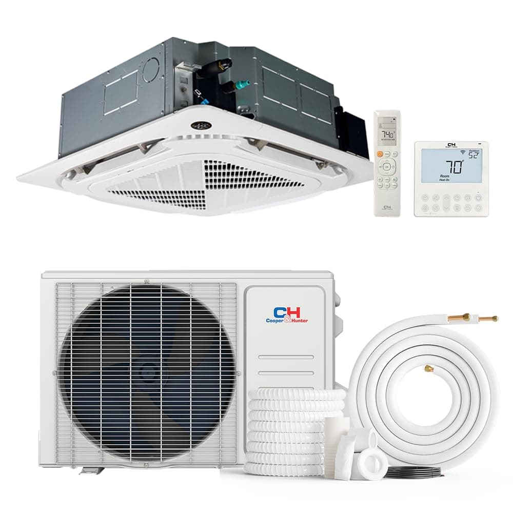 Cooper & Hunter 24,000 BTU Ceiling Cassette Ductless Mini Split AC/Heating System with Heat Pump, Wall Thermostat, and 16ft Installation Kit