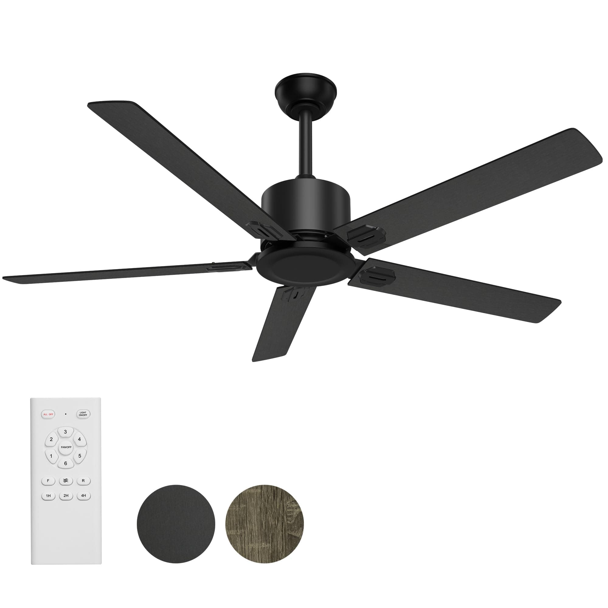 BECLOG Ceiling Fan with Remote Control, Ceiling Fans 52" Outdoor/Indoor with 6 Speeds Reversible DC Motor Ceiling Fans No Lights Modern Black for Kitchen, Living Room, Farmhouse, Patios
