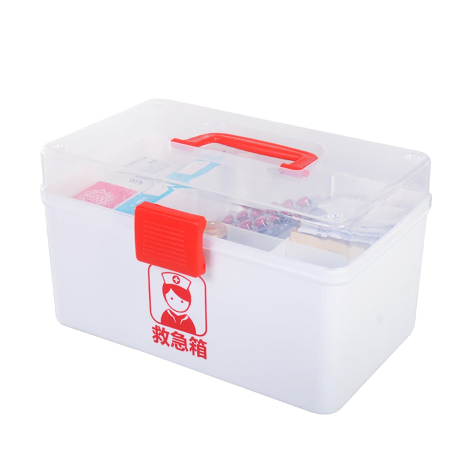 YESCO Big Double Layer Medicine Box Large Plastic PP First Aid Storage Box Family Emergency Kit Storage Box Case Home use First Aid Kit Handled Pill Organizer Red