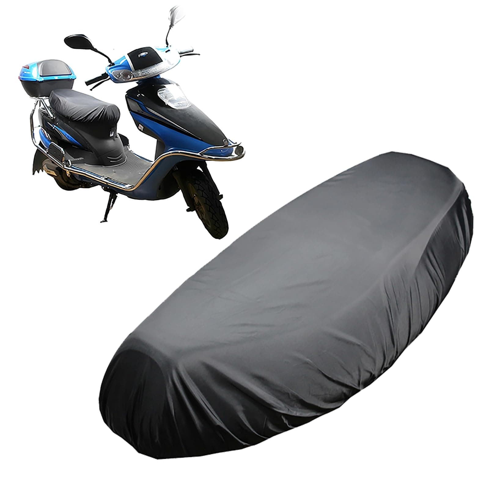 1 PC Motorcycle Seat Pad Protector, 23.62" x 36.22" 210D Oxford Cloth Scooter Seat Pad Dust Cover, Elastic Band Velcro Fastening Accessories, Universal for Most Mopeds (Black)
