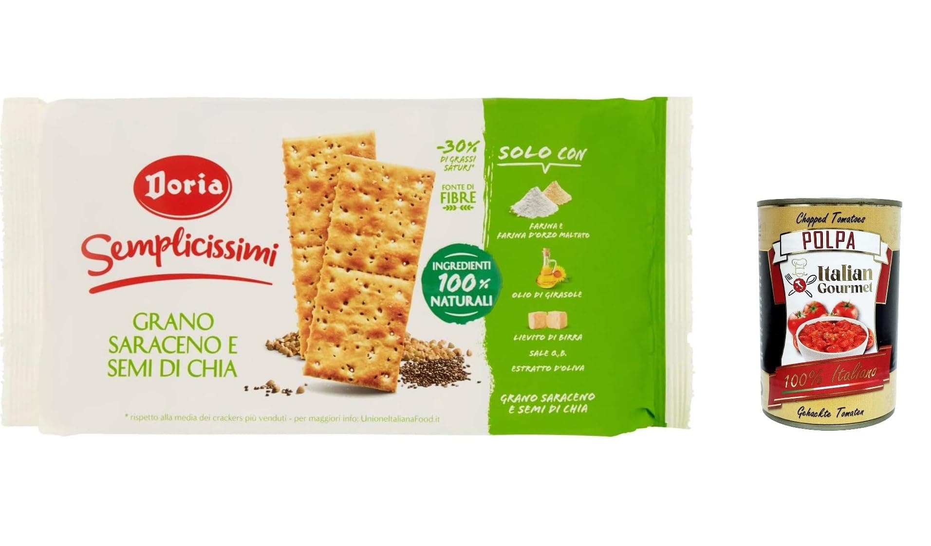 Doria Semplicissimi Cracker, Grano Saraceno e Semi di Chia, Cracker, Buckwheat and Chia Seeds, 245 g + Italian Gourmet Polpa 400 g, Pack of 6