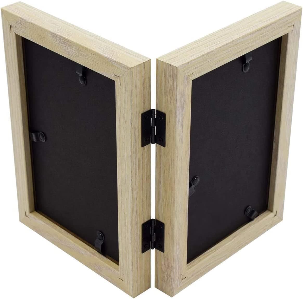 Frametory, 4x6 Double Picture Frame Hinged Photo Frames Two Folding Frame Desktop Glass Frame Vertical (Beige, 4x6 Double)