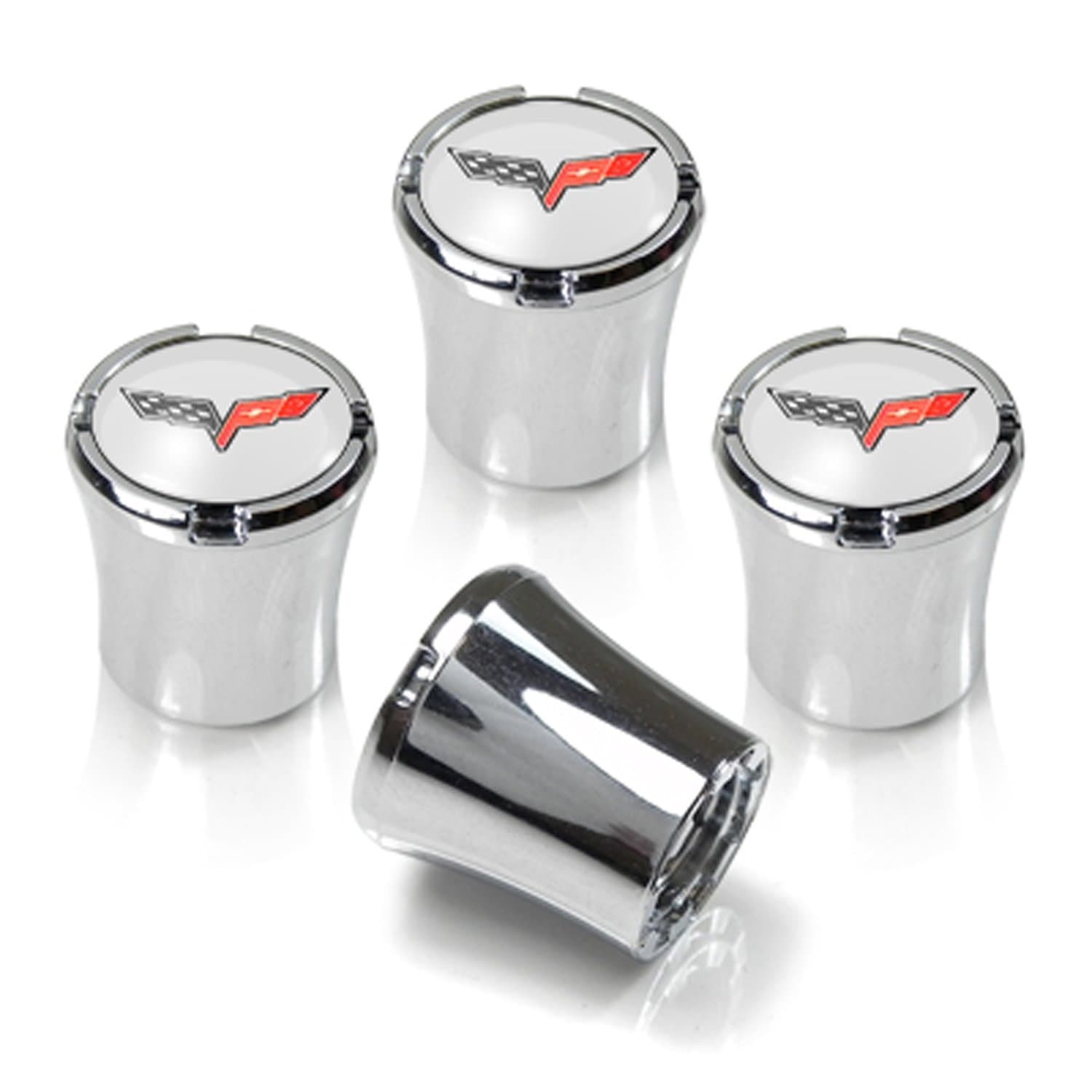 Corvette C6 Silver Logo Chrome Tire Stem Valve Caps