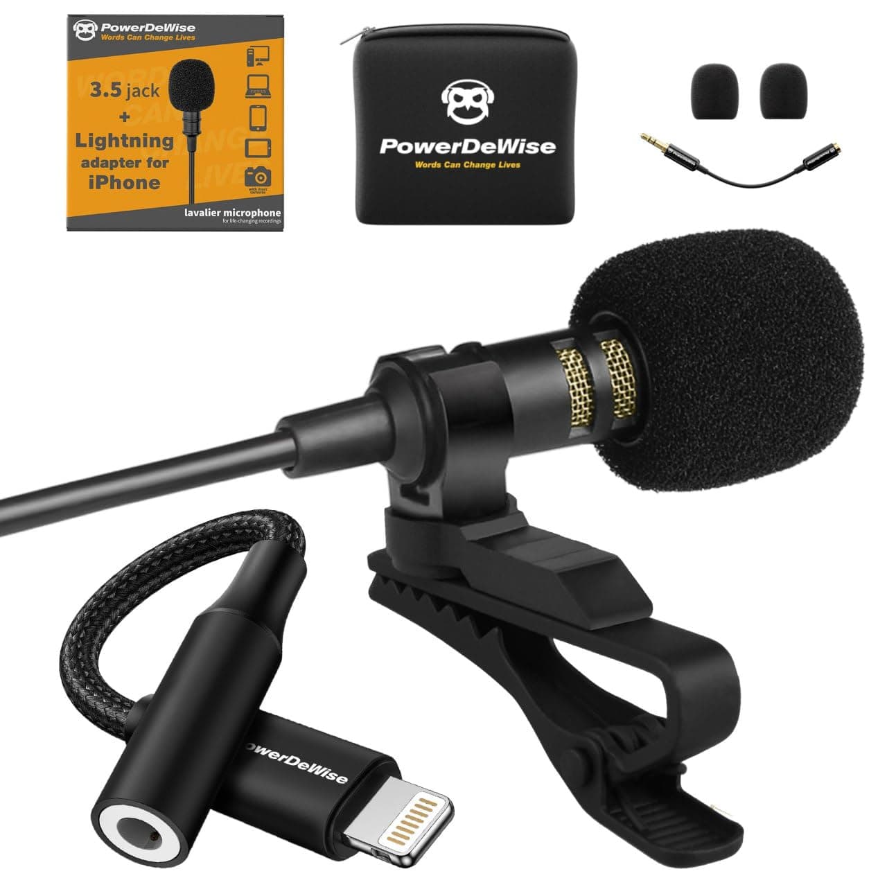Professional Grade Lavalier Microphone with Adapter Compatible with iPhone - Lapel Microphone for iPhone 5 6 7 8 X 11 Pro Max - iPhone Compatible External Microphone - iPhone XR, XS, XS Max Microphone