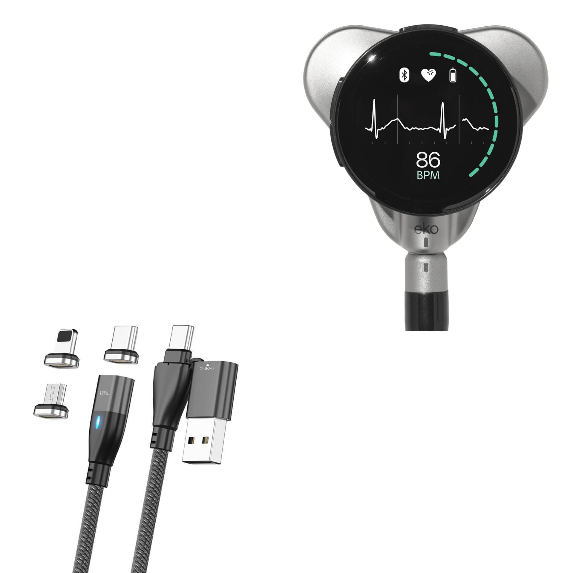 BoxWave Cable Compatible with EKO CORE 500 - MagnetoSnap PD AllCharge Cable (100W), Magnet PD 100W Charging Cable USB Type-C Micro USB - Jet Black