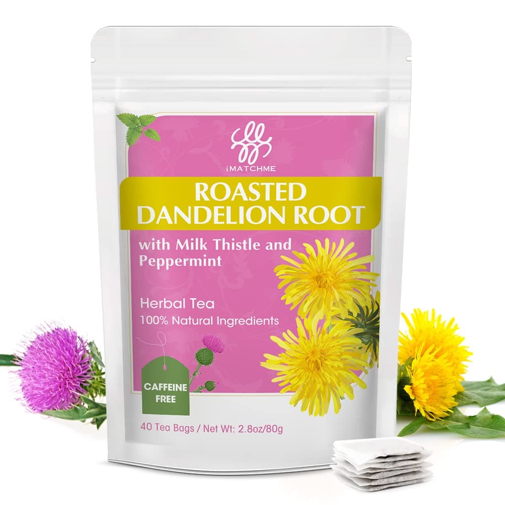 iMATCHME Premium Roasted Dandelion Root Tea with Milk Thistle and Peppermint - Herbal Tea for Cleanse and Digest, 40 bags