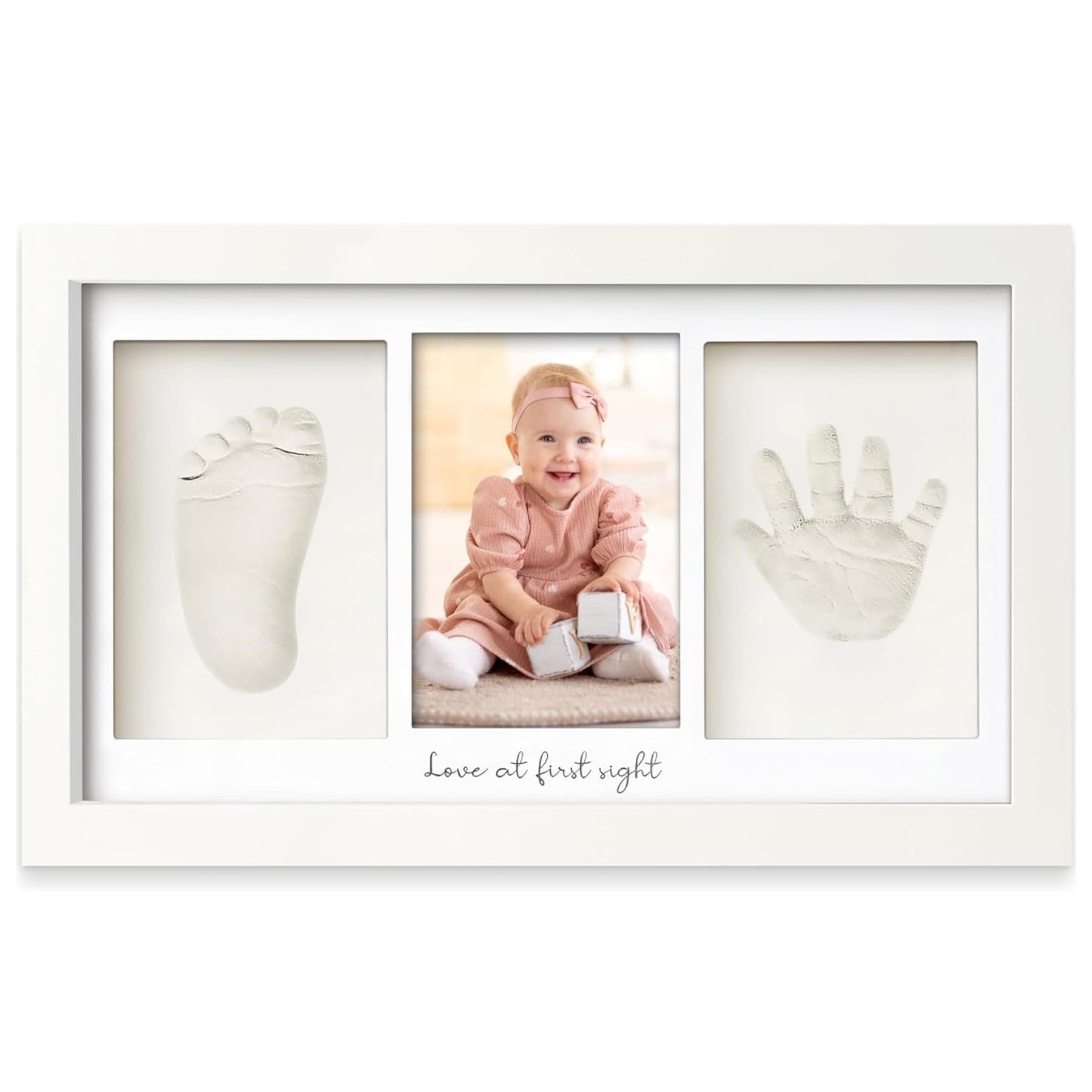 Koochie-Koo Baby Hand and Foot Casting Kit, Keepsake Set with Frame and Clay, 3 Grid Photo Frame Casting Baby Hand and Foot Prints, Ideal for New Born Babies, White, 0-2 Years (Set of 1)