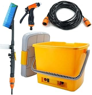 Car Wash Tools, Pump Sprayer Kit, Portable 12V High Pressure Self-Priming Auto Washer Sprayer Cleaning Set With Spray Gun Pipe Brush and 18L Bucket Storage Box,Orange