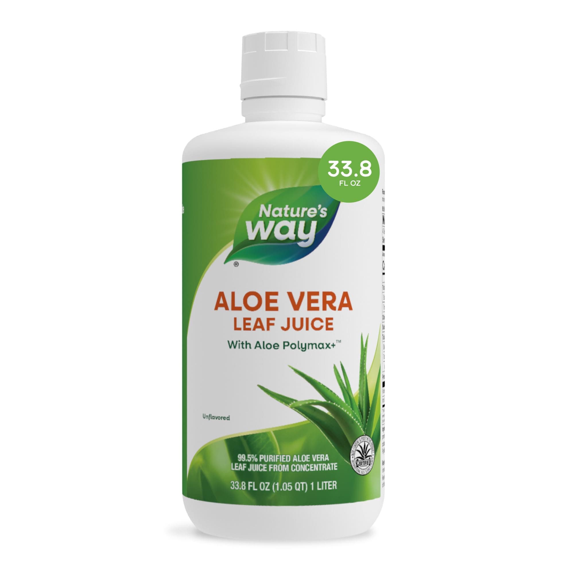 Nature's Way Aloe Vera Leaf Juice with Polymax+, 99.5% Purified Aloe Vera Leaf Juice from Concentrate, Unflavored, 33.8 Fl Oz
