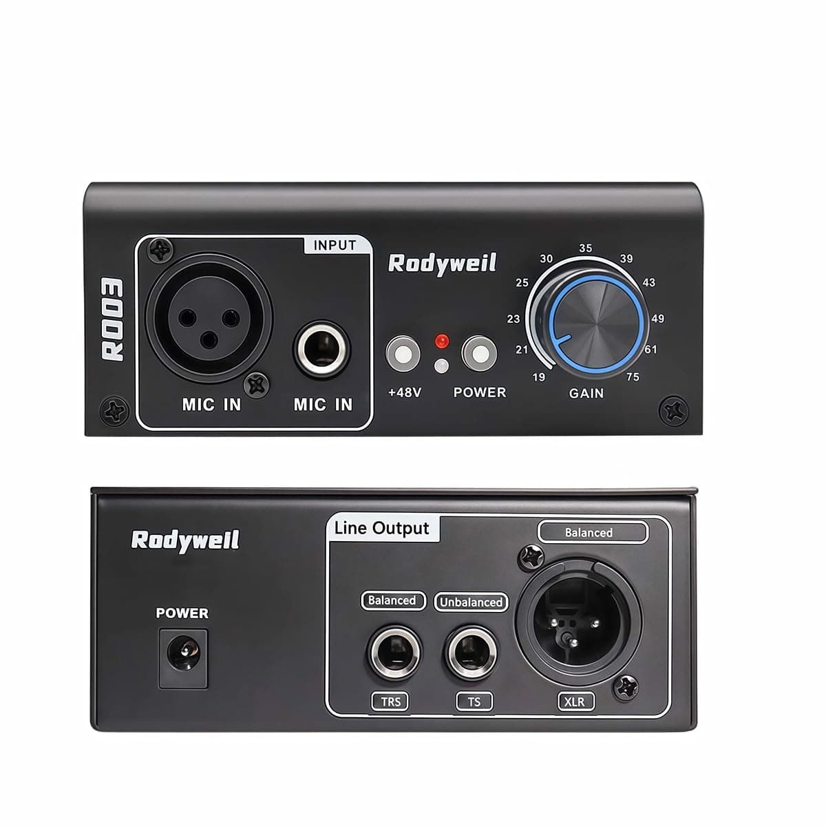 Mic Preamp for Dynamic and Condenser Microphone Balanced Line Output with Max 75db Gain and 48V Phantom Power