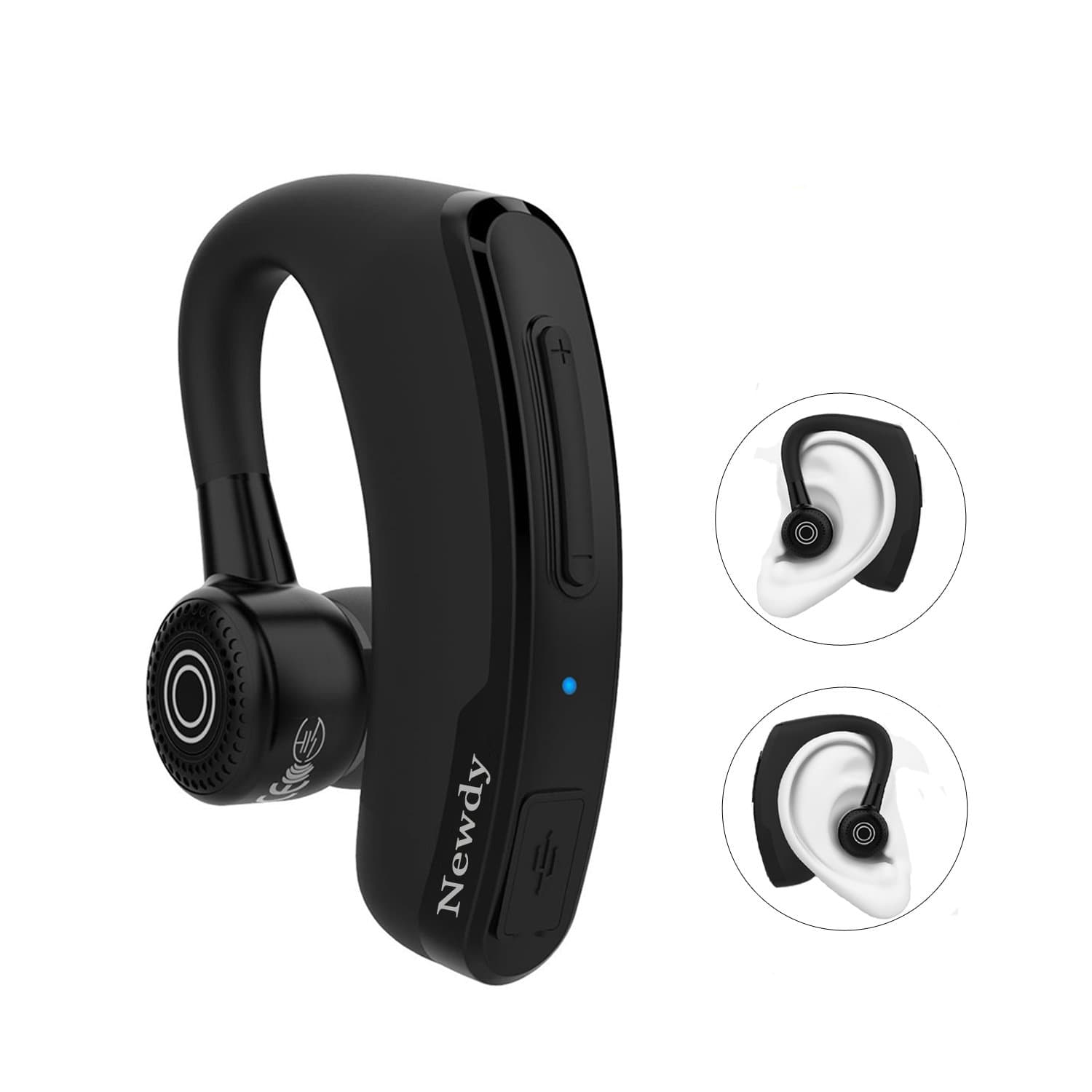 Bluetooth Headset, Newdy Bluetooth Earpiece Wireless Hands-free Earphone, 10-50m Connect Distance, 300h Standby Time, In-Ear Earbuds with Noise Cancelling Mic for iPhone and Android-Black