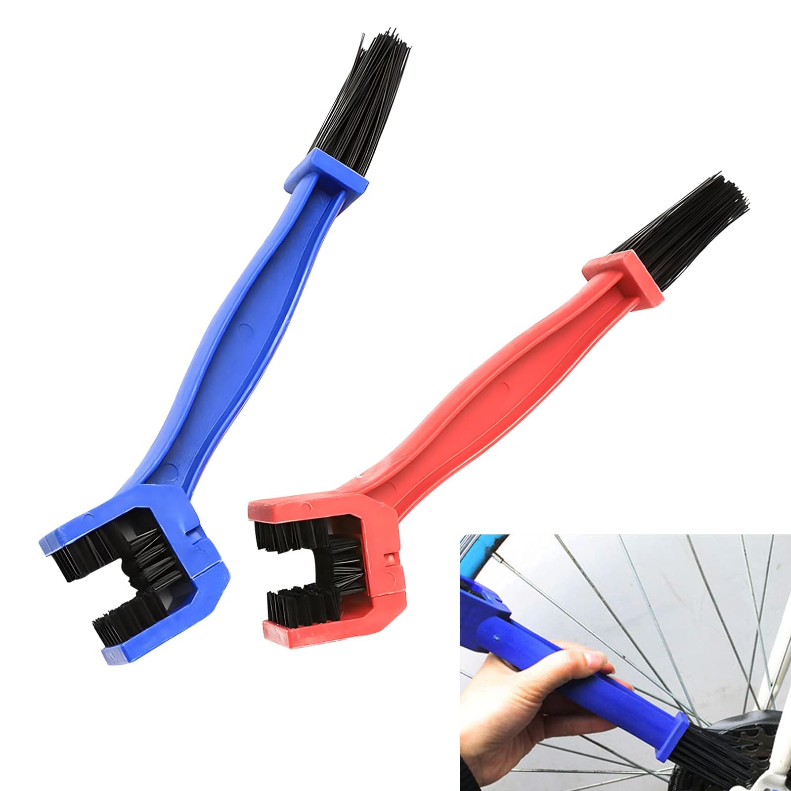 2 PCS Car Detail Brush, ABS Engineering Plastic Concave Brush Head Double-Head Design Chain Crankset Ceaning Brush, Portable Accessory, for Cars, Motorcycles, Mountain Bikes (Black & Red)