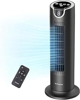 DR.PREPARE Tower Fan for Bedroom, 25 dB Quiet DC Bladeless Fan with Remote, 8 Speeds, 1-8H Timer, 80° Oscillating Fans for Indoors, 16 Inch Portable Desk Table Fan for Room, Home, Office