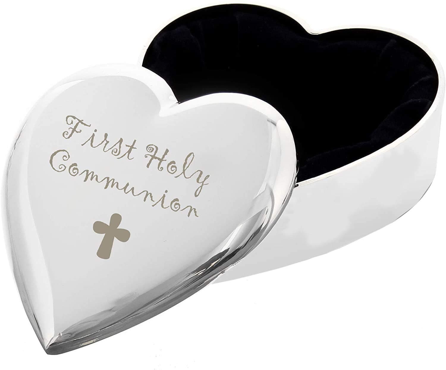 C.P.M. 1st First Holy Communion with Cross Silver Finish Heart Shaped Trinket Box Gift for Communion
