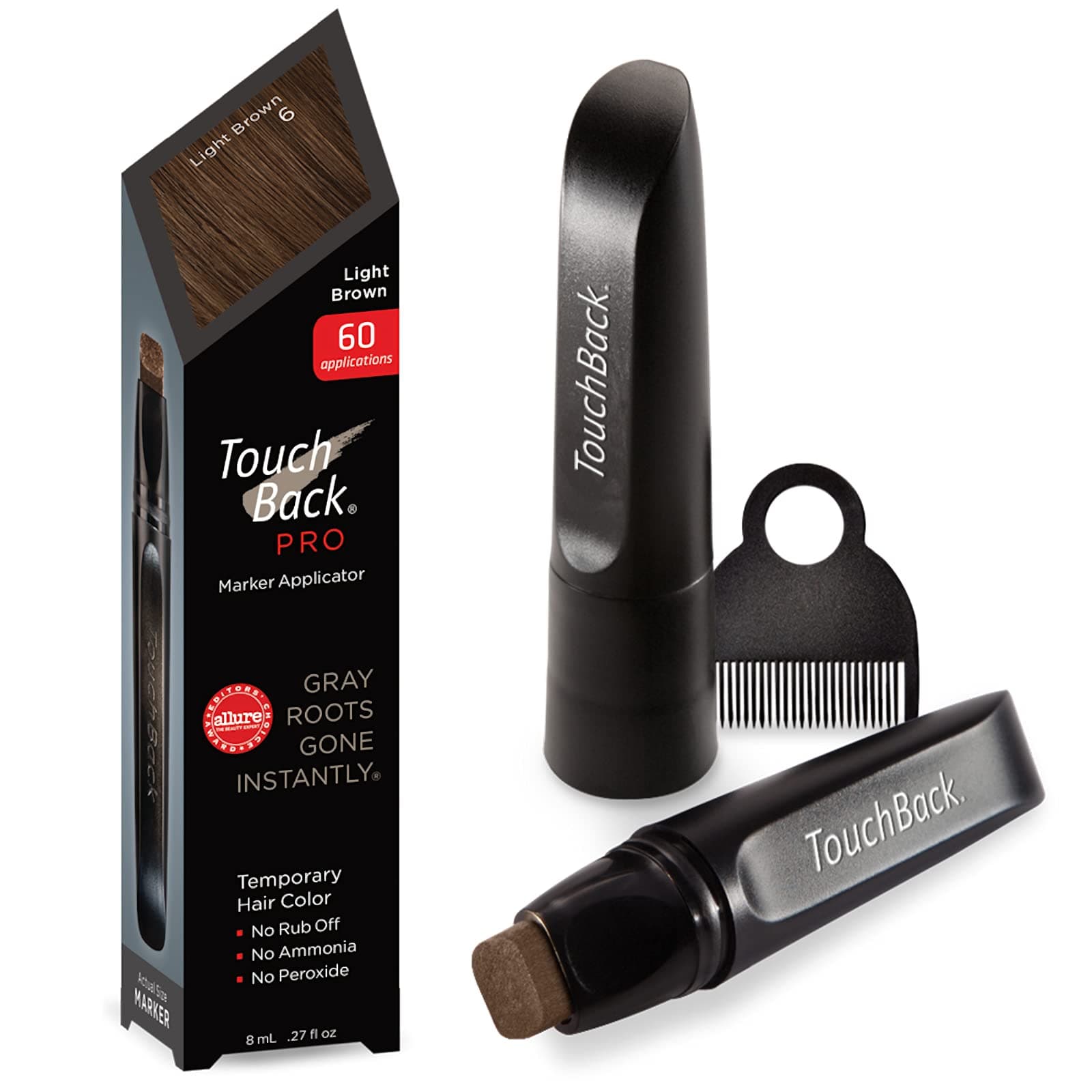 TouchBack Pro Gray Root Touch Up Marker Applicator - Real Hair Color - Light Brown