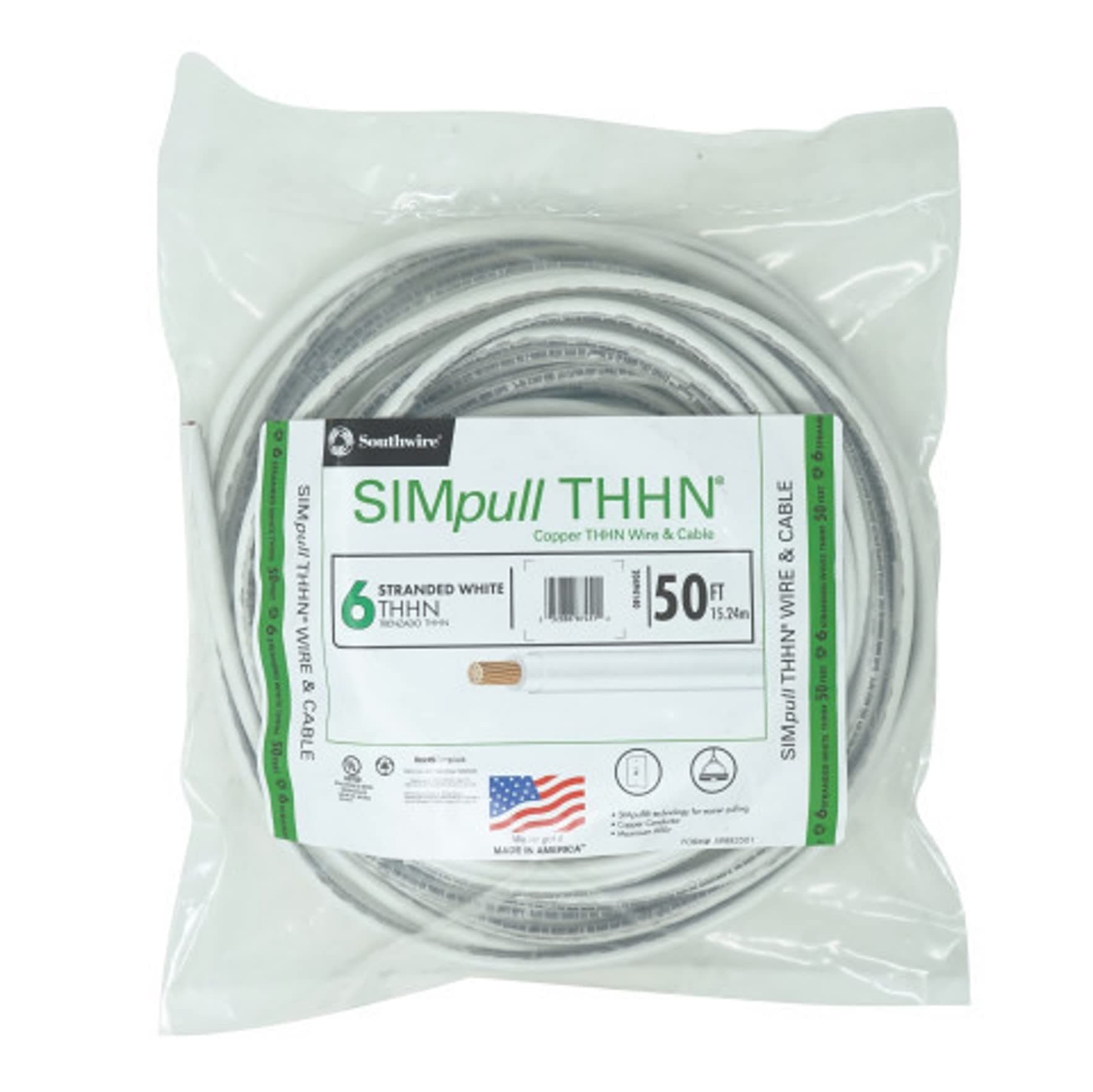 Southwire 50 ft. 6 White Stranded CU SIMpull THHN Wire