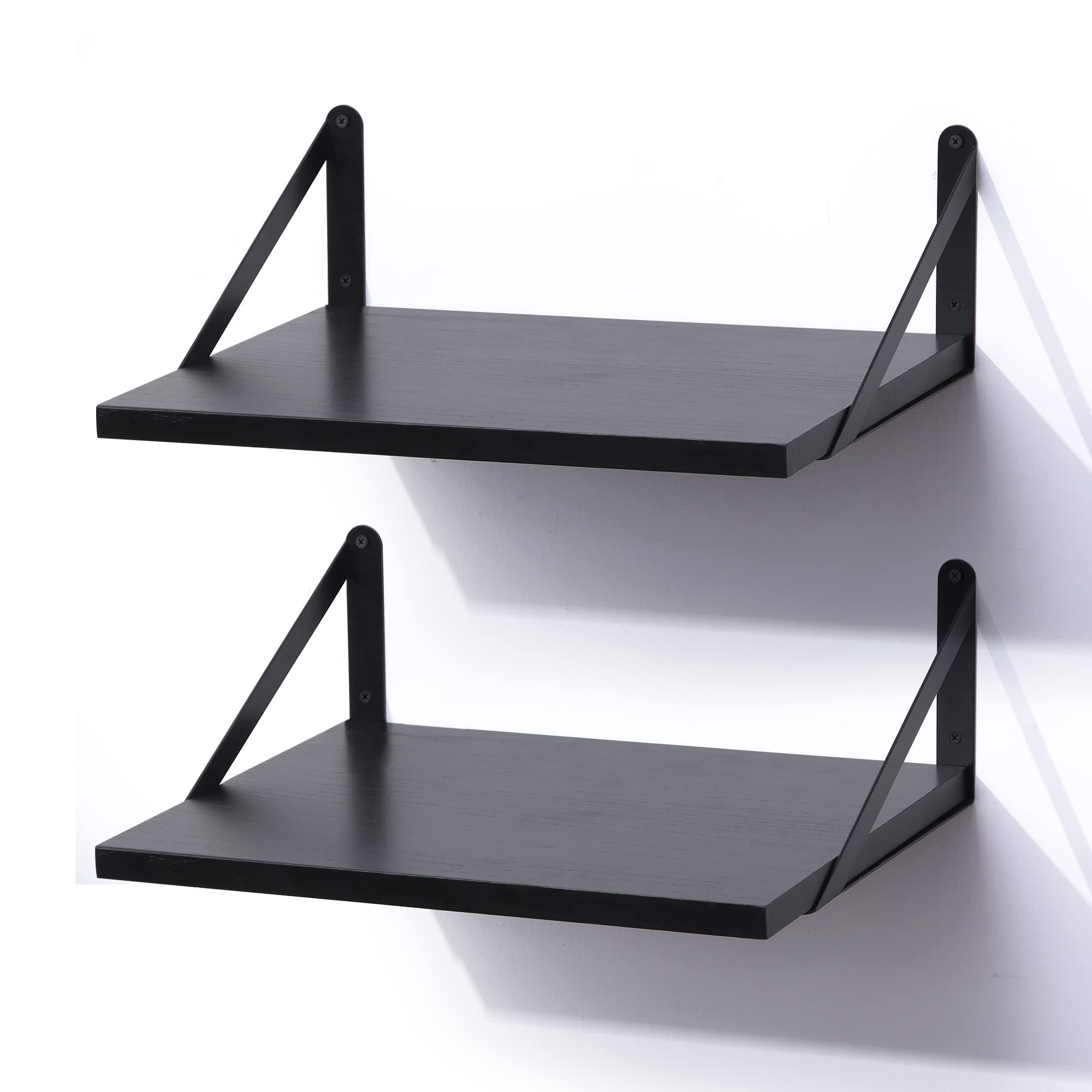 Marsmiles Black Floating Shelves for Wall, 12 Inch Deep Wood Wall Mounted Shelves Set of 2, 16W x 12D Wide Floating Wood Shelves for Bathroom Bedroom Kitchen Living Room, Black