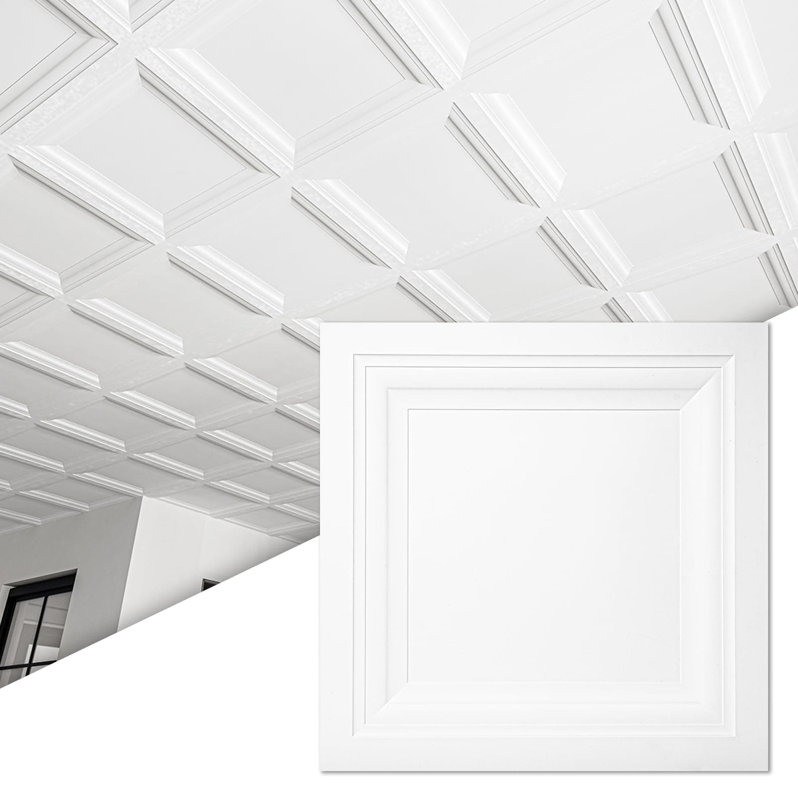 Art3d 12-Pack Square Drop Ceiling Tile 2ft x 2ft in White, PVC Ceiling Panel 24 x 24in. - Compatible with 15/16" Drop Ceiling Grid System