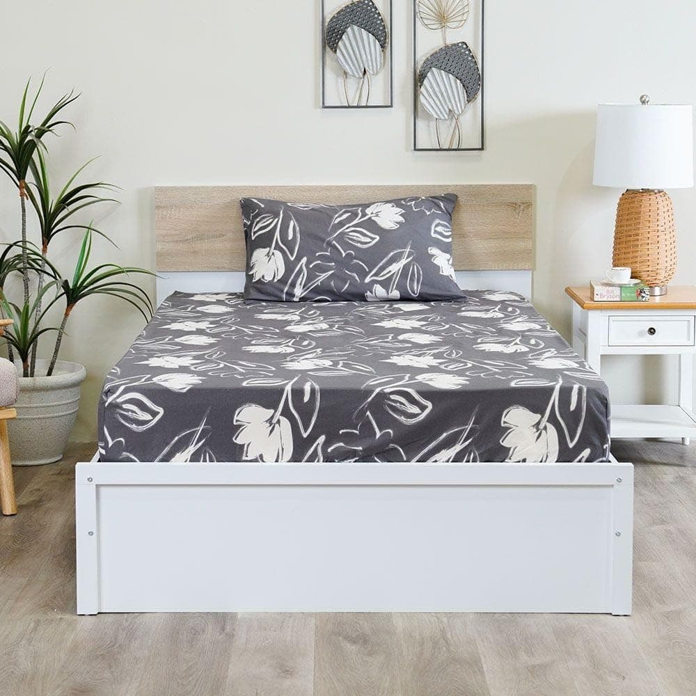 Danube Home Albany Florence Single 2-Pcs Fitted Sheet Set | Cotton 80% Lycocell 20% Breathable Bedding Sheet | Soft Microfiber Bed Sheets For Bedroom L 120 X W 200 cm-Dark Grey