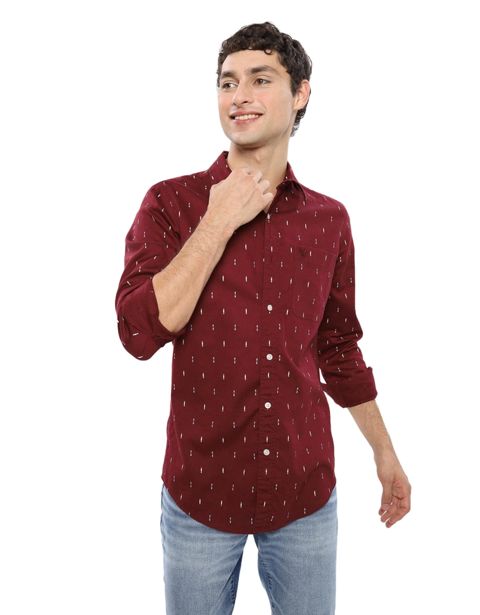American EagleMens U-0153-2425-613 Slim Fit Everyday Button-Up Shirt