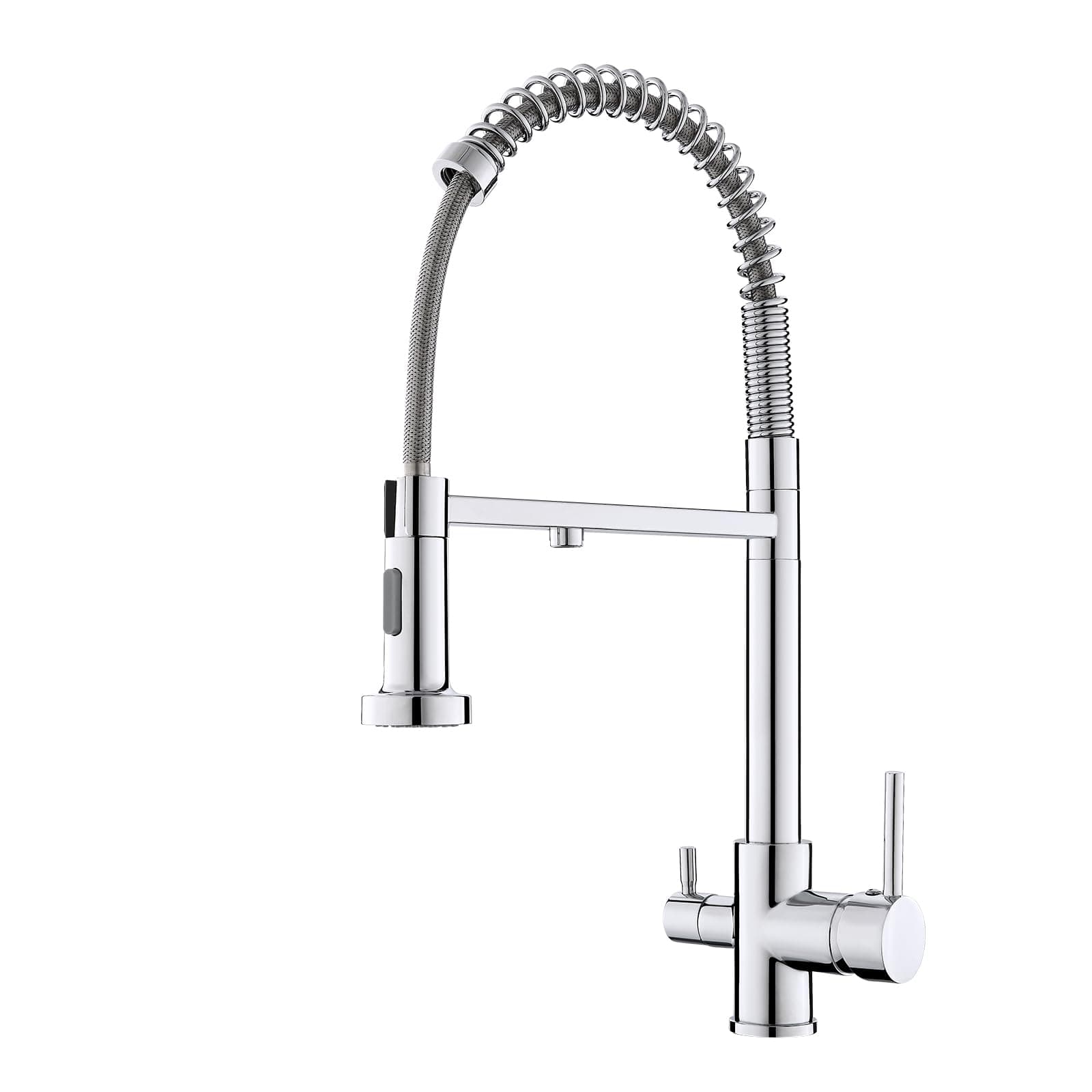 3 Way Kitchen Faucet with Pull Down Sprayer, Commercial Brass Kitchen Sink Faucet with Drinking Water Faucet for Water Filtration System or Pot Filler Faucet,Chrome