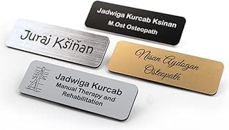Personalised Premium Name Badge Staff ID Tag with Pin | Design Your Custom Badge | Laser Engraved (Silver)