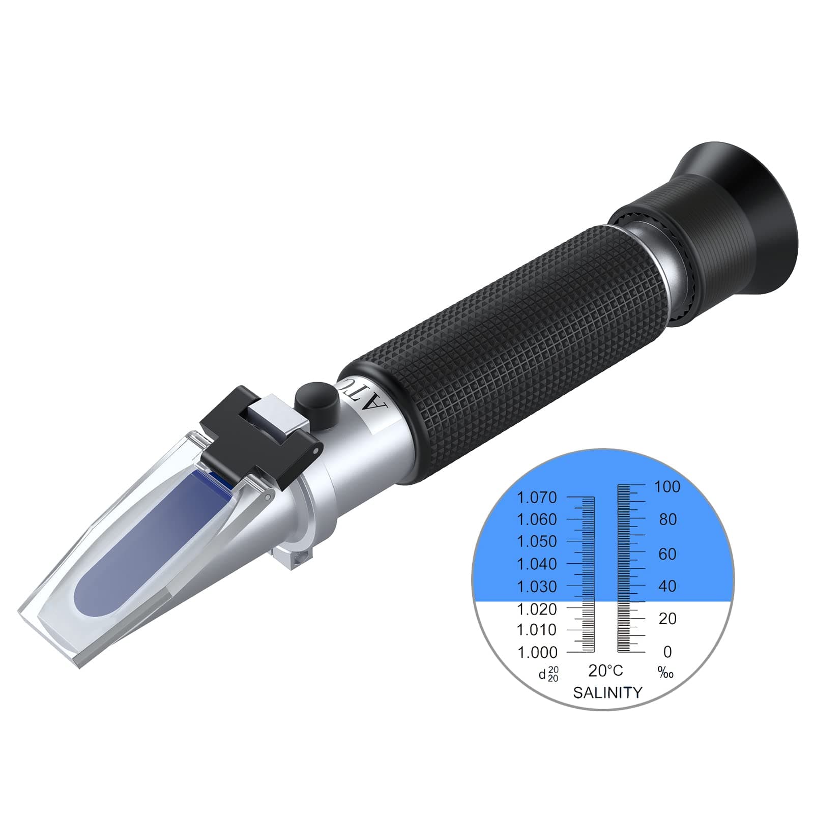 AUTOUTLET Salinity Refractometer,Automatic Temperature Compensation Salt Water Tester Hydrometer 0-100ppt & 1.000-1.070 Specific Gravity ATC Refractometer for Sea Water Aquarium Tank, Marine Industry