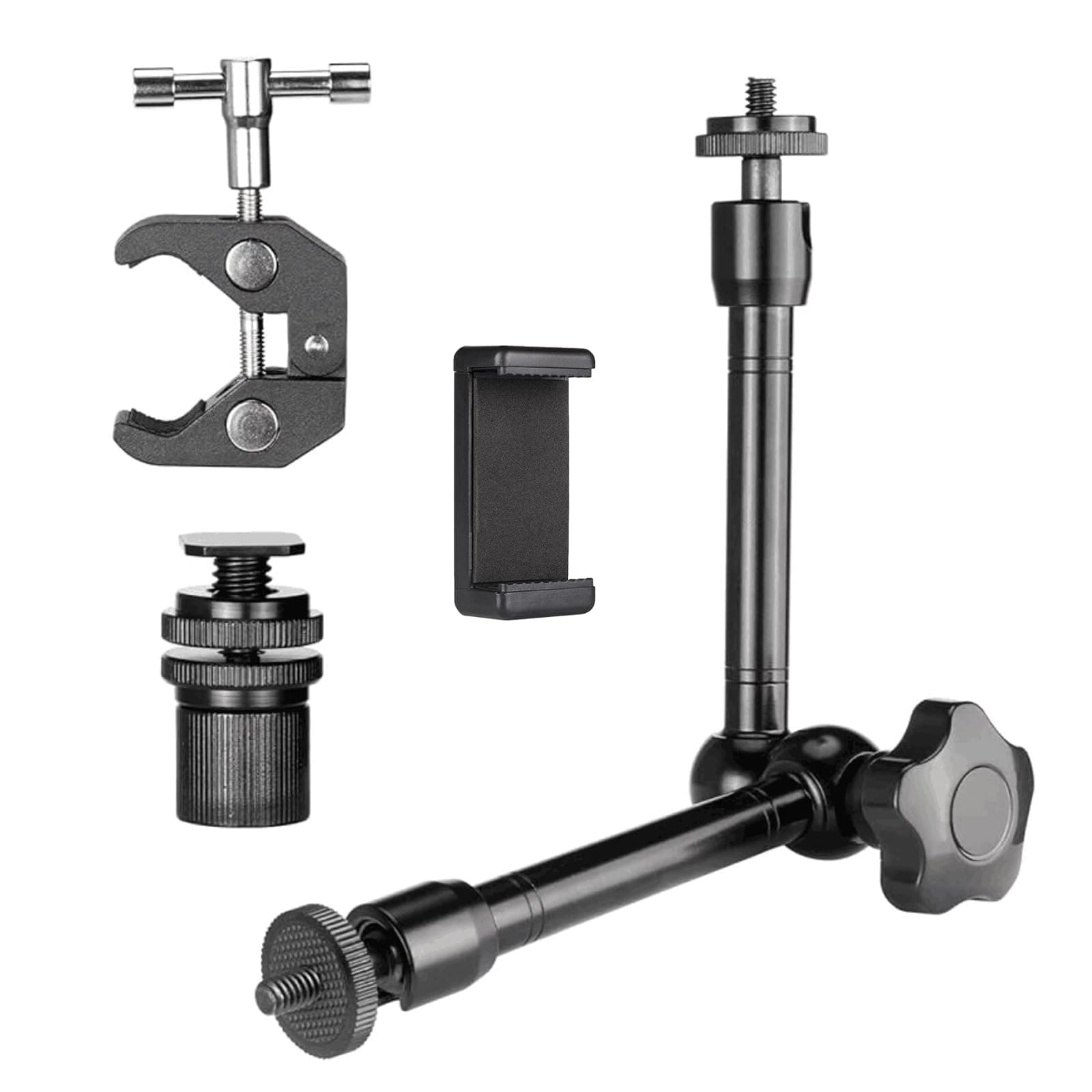 11 Inch Adjustable Magic Arm and Super Clamp with 1/4" and 3/8" Screw Holes for Camera Rig, Monitor, Flash Light, Sports Camera Rig