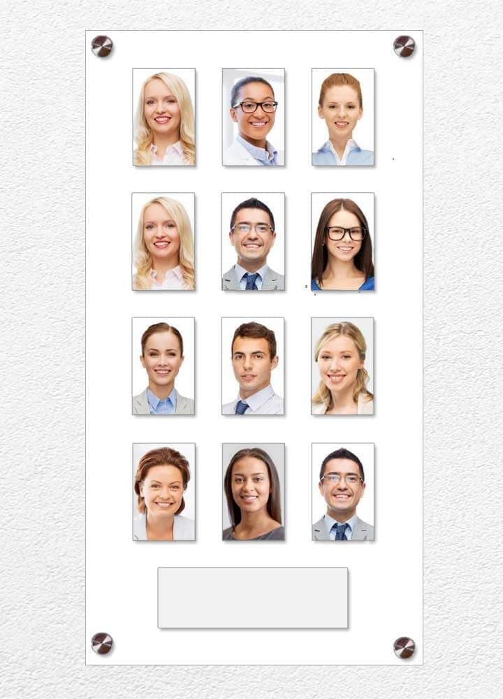 Get Acrylic Photo Frames - White 12 Pocket Image Staff, Student, Employee Display Board With SECURITY SCREEN & Pocket Header. 506mm Height x 256mm Width (50cm x 26cm)