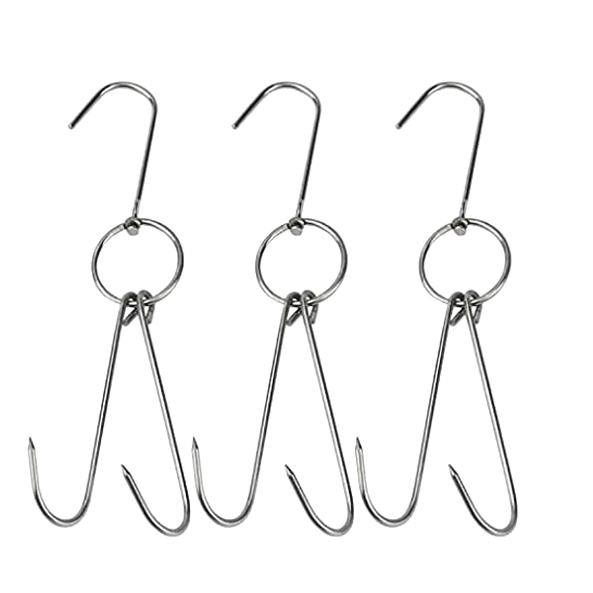 Setaria Viridis 3 PCS Double Meat Hooks Roast Duck Bacon Hams Shop Hook BBQ Grill Drying Hanger Cooking Tools Accessories for Peking Duck (Silver)