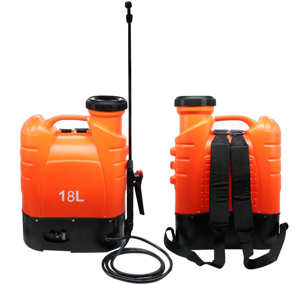 Battery Powered Backpack Sprayer 4.8 Gallon, Electric Backpack Garden Sprayer with 6.3" Wand Extended Hose & 4 Spraying Nozzles,Oranger