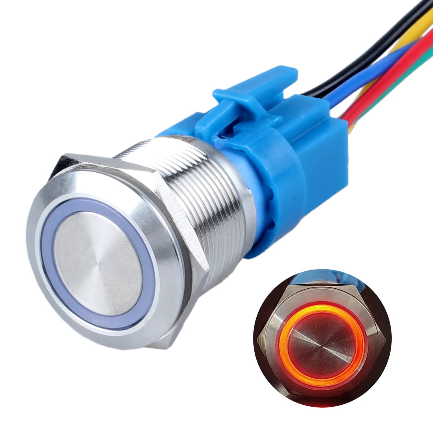 1Pc 22mm Momentary Metal Push Button Switch 12V 24V DC Red LED Waterproof IP66 with Harness