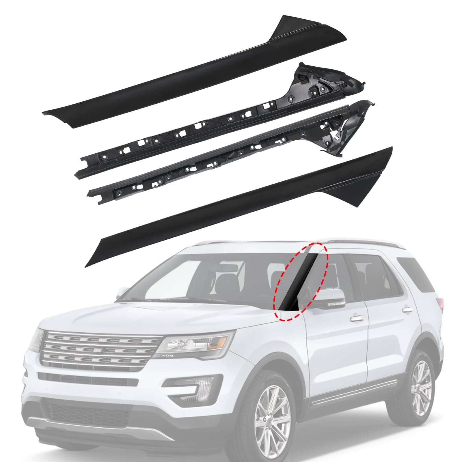 CARMOCAR A-Pillar Molding Trim Kit Outer and Inner Trim Set Replacement for 2011-2019 Ford Explorer 4 Door Utility (Left & Right) Replaces 926-451 926-450