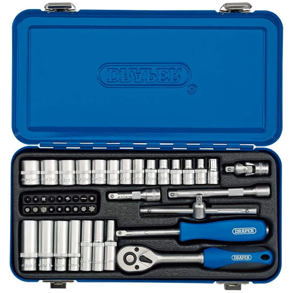 1/4" 45 Piece Square Drive Metric Socket Set | Micrometre Reversible Hand Tool |Soft Grip Ratchet | 12 Metrics Sockets Mechanics Car Tools | Metal Storage Case | Hex Bit Adaptor | 16365