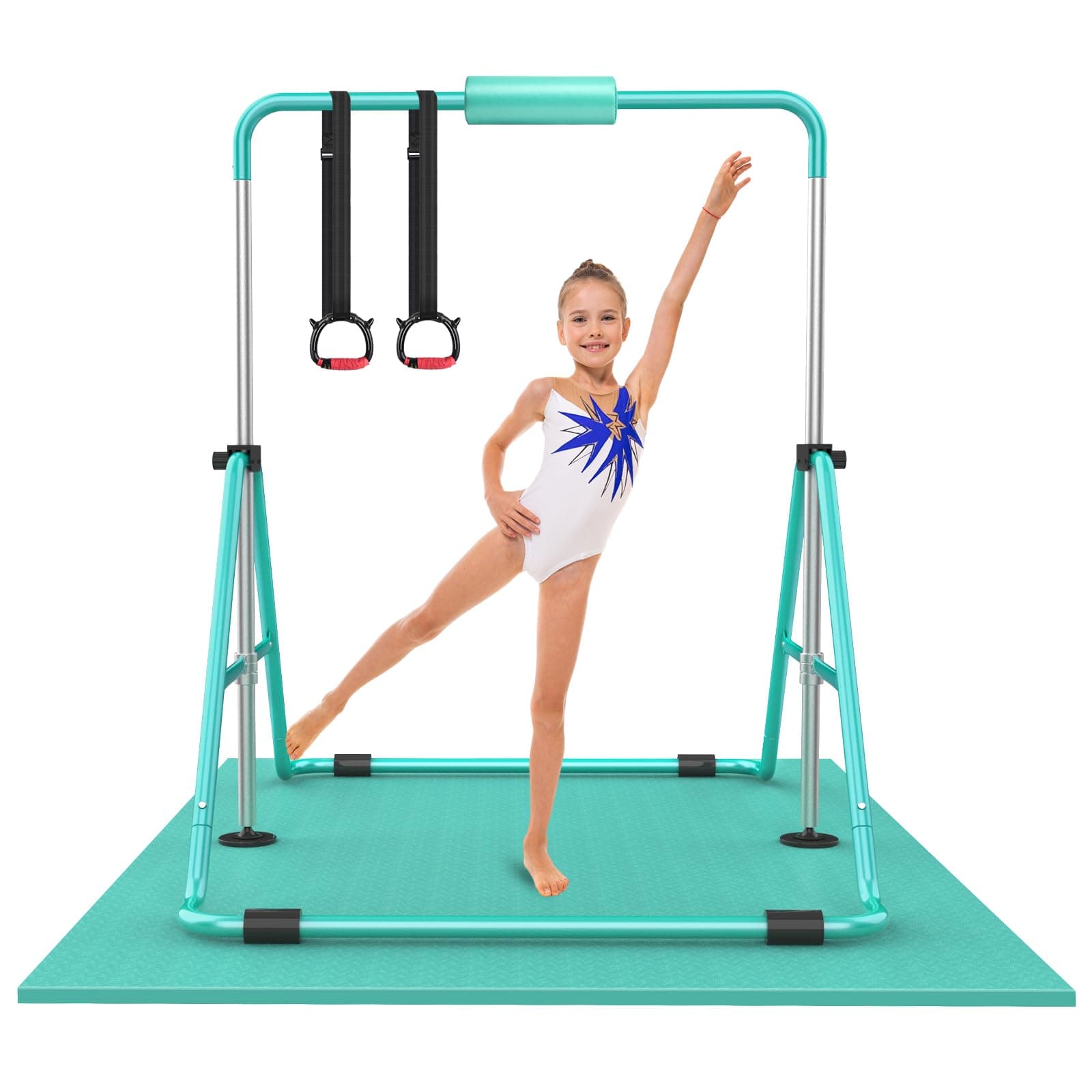 RINREA Gymnastic Bars for Kids with Adjustable Height, Folding Gymnastic Training Kip Bar, Junior Expandable Horizontal Monkey Bar for Home