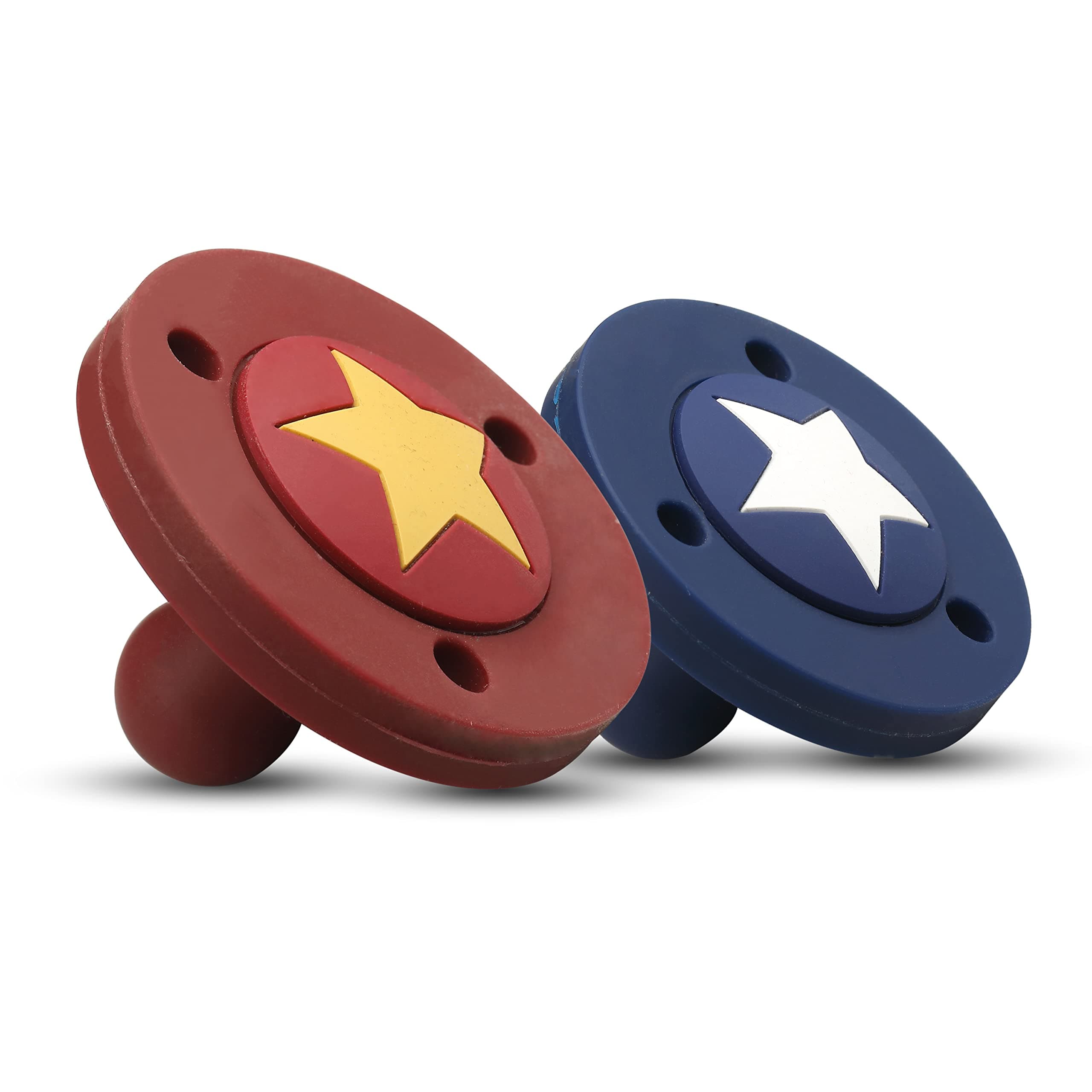 LuvLap Silicone 2 in 1 Baby Soother Pacifier & Teether, Set of 2, Attractive Star Design, Air Holes for Added Safety, Anti Choking Mechanism, 3M+ Boys Or Girls, Blue & Maroon