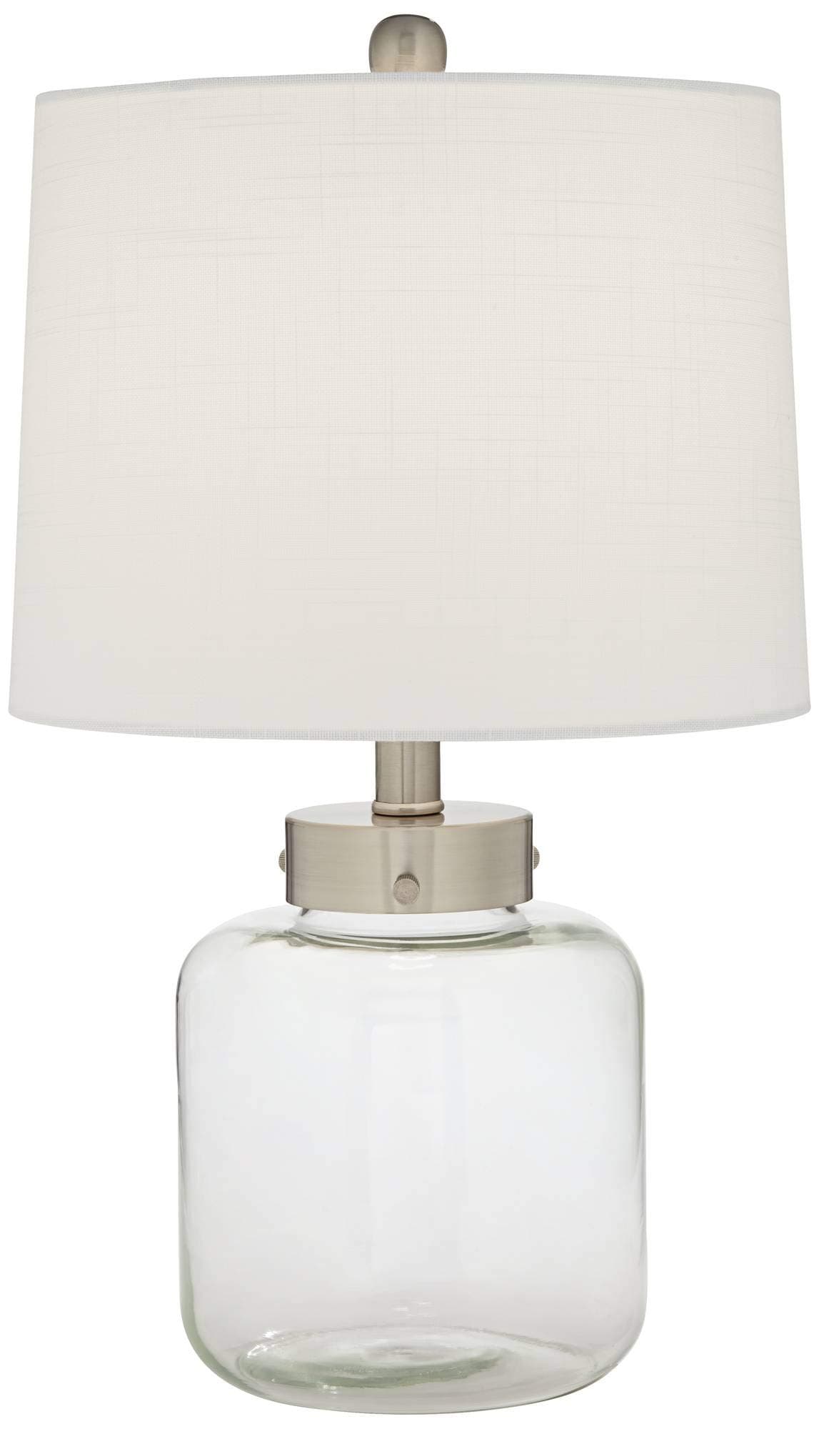 Nautical Accent Table Lamp Clear Glass Fillable Sea Shells Off White Linen Drum Shade for Living Room Bedroom Bedside - 360 Lighting